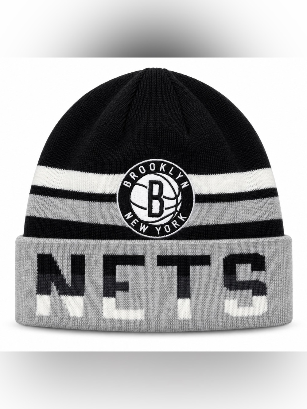 Mitchell & Ness NBA Brooklyn Nets Black, Gray & White Cuffed Beanie